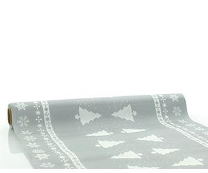 Sovie HOME Chemin de table de Noël, jetable, en Linclass® Airlaid, motif arbre blanc, argenté, aspect tissu, idéal pour l'Avent et fêtes de Noël, 40 cm x 4,80 m, 1 pièce