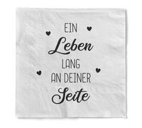 Sovie HOME Serviettes de table « Ein Leben lang an deiner Seite » en tissu, 3 couches, 33 x 33 cm, pliées en 1/4, serviettes blanches avec motif cœur