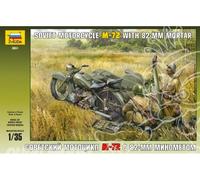 Soviet M-72 Motorcycle With 82-MM Mortar Platic Kit 1:3 5 Model Zvezda