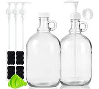 Sovietiep Lot de 2 distributeurs de détergent à lessive de 1,8 l avec pompe et couvercle - Flacon à pompe en verre pour distributeur de savon à lessive, détergent liquide, distributeur d'adoucissant -