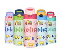 Soview Gourde Isotherme Personnalisable pour Enfant, Bouteille d'eau Personnalisée avec Nom & Paille, Gourde Enfant Personnalisée sans BPA, Cadeau Personnalisé pour École Sport Voyage 350ml