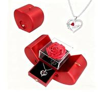 SOVIUPRZ Rose préservée cadeau pour maman de la part de sa fille, cadeau d'anniversaire pour maman de la part de son fils, roses rouges éternelles avec collier en forme de cœur rose pour grand-mère