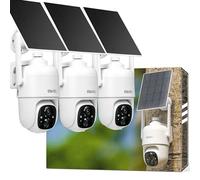 Sovmiku Caméra de sécurité solaire 3CQ1 AI 2K sans fil pour l'extérieur, alimentée par piles, audio bidirectionnel, détection de mouvement PIR, facile à installer, vue panoramique et inclinable à