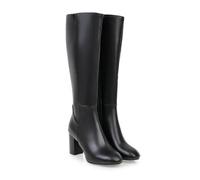 SOVORM Bottes Hautes Au Genou pour Femmes Bout Carré Bloc Talons Bottes Longues d'hiver Chaudes avec Fermeture À Glissière,Noir,44 EU