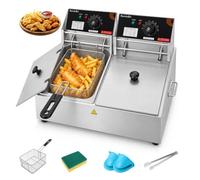 Sovtekr Friteuse Electrique Avec Poignées Latérales, 17,2L/18,2Qt, 5000W | Double Bac avec Paniers de Friture, Temps et Température Réglables 60℃ à 200℃, en Acier Inoxydable, Adaptée aux Restaurants