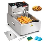 Sovtekr Friteuse Electrique avec Poignées Latérales, 8,6L/9,1Qt, 2500W | avec Panier de Friture, Température Réglable 60°C-200°C, Acier Inoxydable, pour Frites, Restaurants, Camions de Street-Food