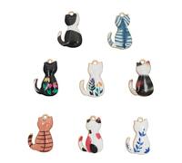 sowaka Lot de 8 breloques en forme de silhouette de chat plaqué or en émail coloré pour femme, collier, bracelet, boucles d'oreilles, porte-clés, Thanksgiving, Noël, loisirs créatifs