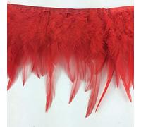 Sowder - Frange en plumes de coq naturelles, pour la fabrication de robe, 1,8 m, 10 à 15 cm de largeur (rouge)