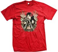 SOWGGW Día De Los Muertos Day of The Dead Skulls Hot Girl Wings Herren Personalised t Shirt, 100% Baumwolle, Rot, Farbe Manches Courtes(3X-Large)