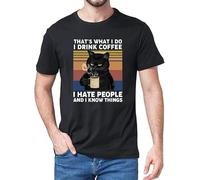 SOWGGW Funny Black Cat That's What I Do I Drink Coffee I Hate People Vintage Summer Men's Cotton T-Shirt Humor Gift Women Tshirt Tops Colour Manches Courtes(3X-Large)