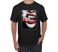 SOWGGW Girl Smoking Cuban Money Cigar Sexy Smoke Lips Pop Culture Mens T-Shirt Black Manches Courtes(XX-Large)