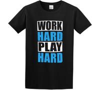 SOWGGW Men's Summer T-Shirt Work Hard Play Hard Twin Needle Sleeves and Hem Black Manches Courtes(Small)