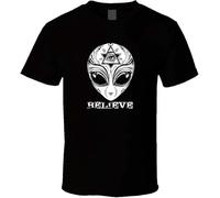 SOWGGW Retro Alien Believe Logo Shirt Black White Tshirt Men's Manches Courtes(Large)