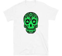 SOWGGW St. Patrick's Day of The Dead Skull White T-Shirt Unisex Neon Green Manches Courtes(Small)