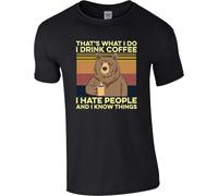 SOWGGW StitchPrint Bear Drinking Coffee Funny T-Shirt I Hate People and I Know Things Bear Tea Top Manches Courtes(3X-Large)