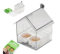 Sowhathow Pull-Out External Parrot Feeder, Hanging Wild Bird Seed Platform with Squirrel Proof Metal Tray, Decorative Transparent Bird Bath Tub Easy to Fill (White)