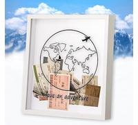 Sowoxdme Adventure Travel Boîte à archives avec fente, grande boîte d'archives d'aventure de 20 cm avec fente, grande boîte à ombre pour souvenirs, cadre photo pour mariage, billets (blanc 20 x 20 cm)