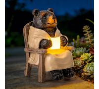 SOWSUN Statue de jardin, ours noir solaire avec lumière, décoration extérieure pour terrasse, cour, pelouse, balcon, cadeau de Noël/d'anniversaire pour maman et femme