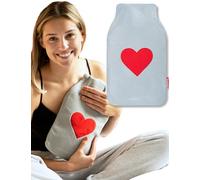 soxo Bouillotte Eau Chaude Cadeau Pour Bebe Peluche Bouillote Anti Colique Enfant Bouillotes Gris Avec Coeur Rouge