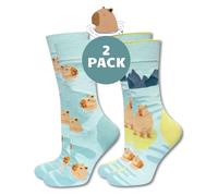 soxo Capybara Chaussettes Femme Drole Cadeau Homme Fantaisie Chaussette Boîte Idee Cadeaux 40-45 Capybara Baignade 2 Paires