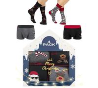 soxo Noel Chaussette Homme + Boxer Coton Calecon Sac Cadeau Chaussettes Cadeaux 4 Pack 40-45 XL Caleçon + Chaussettes 40-45