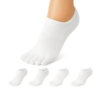 Soxsense Lot de 4 paires de chaussettes invisibles en coton de qualité supérieure pour femme, aligner les orteils, doublure à cinq doigts, chaussettes fines pour oignon, blanc, Medium