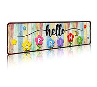 SOYAVE Panneau « Hello Spring », couronne de fleurs colorées, panneau de bienvenue de ferme, décoration de porche, décoration pour maison, jardin, ferme, cour, bureau, 10,2 x 40,6 cm