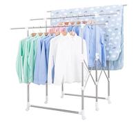 SOYDAN 3-Bar Clothes Airer with Pulley,Freestanding Clothes Rail Indoor Outdoor with Shelf,Stainless Steel Drying Rack for Laundry,Bathroom,Balcony