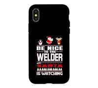 Soyez Gentil avec Le Soudeur Que Le père Noël Regarde Joyeux Coque pour iPhone X/XS