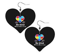 Soyez gentil boucles d'oreilles en cuir de sensibilisation à l'autisme pour les femmes boucle d'oreille goutte pendentif coeur avec crochet cadeaux pour fille adulte