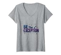 Soyez l'exception : Typographie inspirante T-Shirt avec Col en V, Femme, Gris Chiné, M