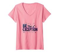 Soyez l'exception : Typographie inspirante T-Shirt avec Col en V, Femme, Rose, L