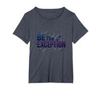 Soyez l'exception : Typographie inspirante T-Shirt, Femme Grandes Tailles, Bleu Chiné, 2X