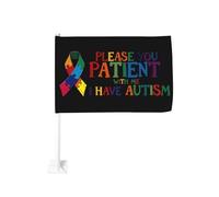 Soyez patient avec moi, je suis autiste. Clip de fenêtre pour drapeau de voiture, protection solaire, décoration, bannière double face 30 x 45 cm pour camion.