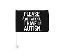 Soyez patient, je suis autiste. 1 clip de fenêtre pour drapeau de voiture, protection solaire, décoration, bannière double face 30 x 45 cm pour camion.