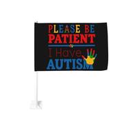 Soyez patient, je suis autiste. (2) Clip de fenêtre pour drapeau de voiture, décoration de protection solaire, bannière double face 12x18 pouces pour camion