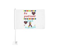 Soyez patient, je suis autiste - Cœur (1) - Clip de fenêtre pour drapeau de voiture - Décoration de protection solaire - Bannière double face 12x18 pouces pour camion