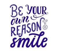 Soyez votre propre raison de sourire, phrase, citation féministe, slogan de motivation Stickers muraux en PVC 42x47.8cm N'abîme pas le mur Bleu foncé