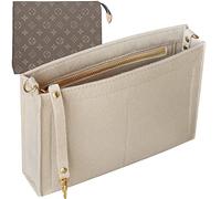 Soyizom Sac à main en feutre 19 à 26 cm Organiseur de poche Porte-clés Boucle dorée Fermeture éclair (taille L, 26, beige)