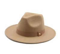 SOYNIA Chapeaux Fedora Trilby Chapeau Feutre Chapeau Fedora pour Femme avec Bande De Ruban Chapeau pour Homme À Large Bord Classique Casquette Melon D'Église De Mariage 60-62 Cm (XL) Camelstar