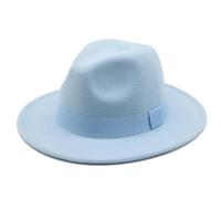 SOYNIA Chapeaux Fedora Trilby Chapeau Feutre Chapeau Fedora pour Femmes Ruban Chapeau À Large Bord Classique Église De Mariage Casquette Melon 60-62Cm(XL) Bleu Ciel