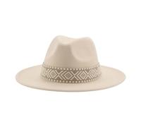 Chapeaux Fedora Trilby Chapeau Feutre Chapeau Panama Western Cowboy Chapeaux pour Femmes Solide Grand Bord Décontracté Fedoras Hommes Femmes Chapeau Feutré 56-58 Cm (Adultes) Beige