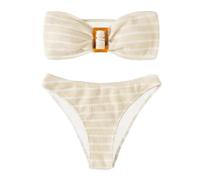 SOYNIA Maillot De Bain 2 Pcs/Ensemble Femmes Bikini Ensemble Bandeau Slim Fit Off Épaule Dos Nu Rembourré De Natation Doux À Séchage Rapide Femmes Maillot De Bain S Beige