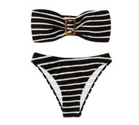 SOYNIA Maillot De Bain 2 Pcs/Set Femmes Bikini Ensemble Bandeau Slim Fit Off Épaule Dos Nu Rembourré De Natation Doux À Séchage Rapide Femmes Maillot De Bain M Noir