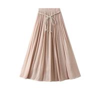 SOYNIA Mini Jupe Courte Sexy Femmes Coton Lin Taille Haute Lacets Jupes Longues Casual A-Ligne Ample Couleur Unie Jupe Taille Unique Rose