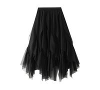 SOYNIA Mini Jupe Courte Sexy Femmes Couleur Unie Taille Haute Volants Tulle Midi Jupe Longue Femme Douce Jupe Taille Unique Noir