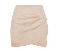 SOYNIA Mini Jupe Courte Sexy Femmes Cuir Couleur Unie Moulante Pliée Irrégulière Bureau Dame Jupes Courtes XL Beige