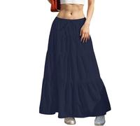 SOYNIA Mini Jupe Courte Sexy Femmes Élégantes Jupes Fluides Évasé Volant Boho Jupe Longue Plage Couleur Unie Couches Bowknot Jupes XXL Bleu Foncé
