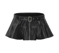 SOYNIA Mini Jupe Courte Sexy Femmes en Cuir Minijupe Ceinture Front Fermeture Éclair Plissé Ourlet Évasé Jupes pour Club Carnavals Fête XL Noir