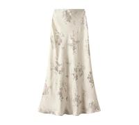 SOYNIA Mini Jupe Courte Sexy Fleurs Imprimé Rides Femme Élégante Jupe Longue en Satin Tendance Dames Bureau Dame De Fête Jupes Taille Haute L Abricot